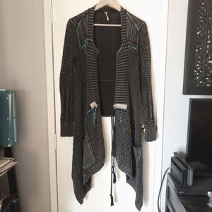 Free People Charcoal and Teal Cardigan